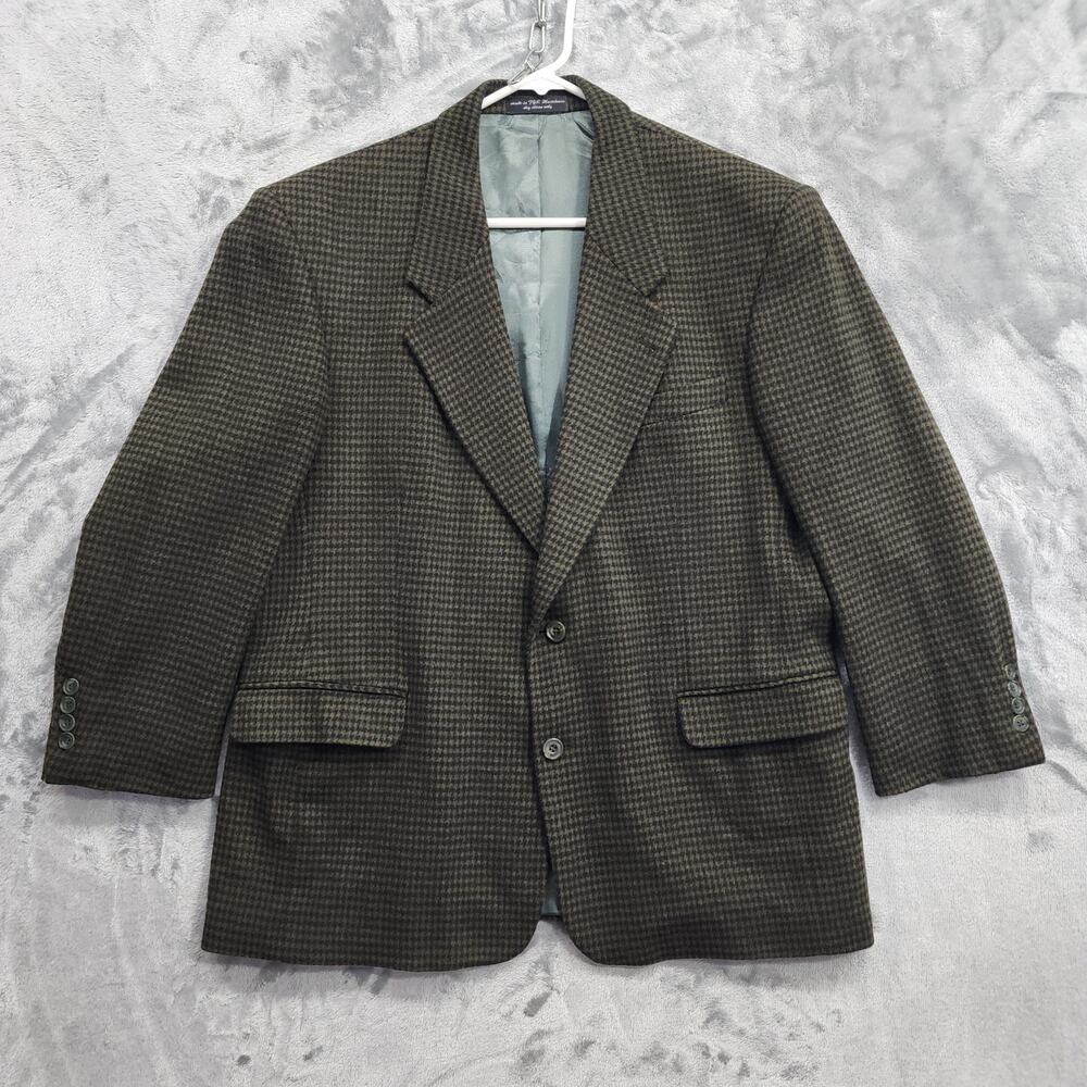 Gianfranco Ruffini Sport Coat Mens S44 Green Black Houndstooth Cashmere Blend‎